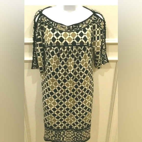 Nine West Dresses & Skirts - Nine West Shift Dress Size 2 Black Ivory Brown Geometric Print